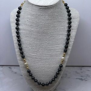 Antique Hematite and Cultured Pearl Necklace